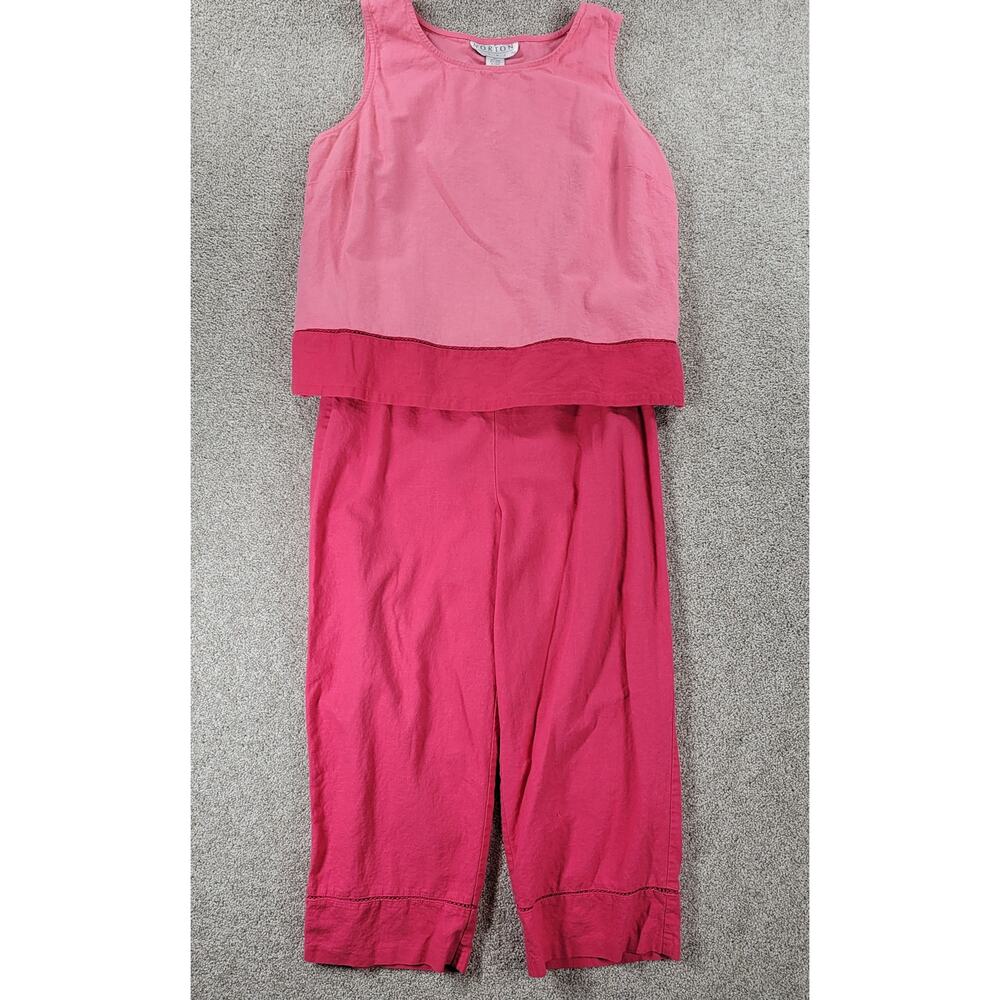 VTG Norton Studio Linen Tank Pant Set Womens Petite XL Pink Capri Resortwear